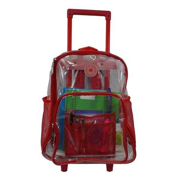 Harvest Harvest LM214 Rec Wheeled Deluxe 17 in. See-through Clear 0.5 mm. PVC Backpack LM214 Red